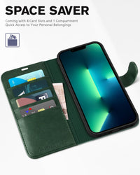 iPhone 13 Pro Max, RFID Blocking, 4 Card Slots, Stand Shockproof TPU Interior Shell, PU Leather Magnetic Flip Cover, Black - 7DAY'S