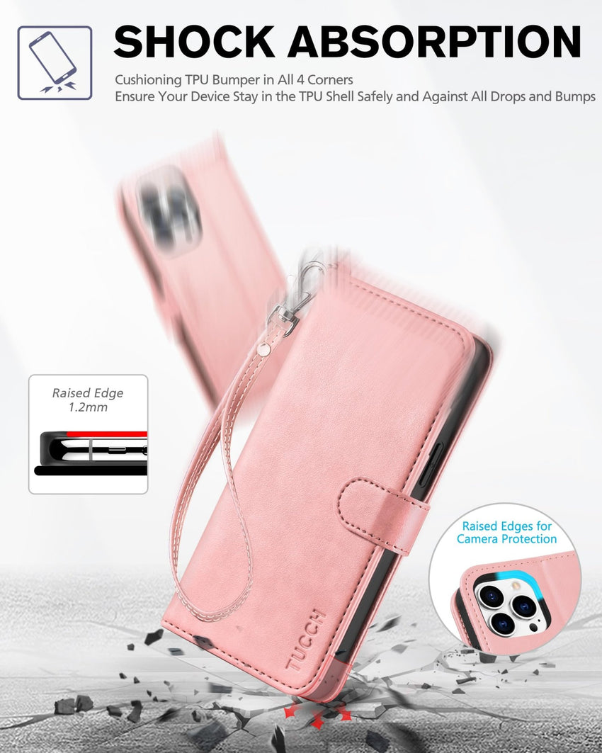 iPhone 13 Pro Max, RFID Blocking, 4 Card Slots, Stand Shockproof TPU Interior Shell, PU Leather Magnetic Flip Cover, Black - 7DAY'S