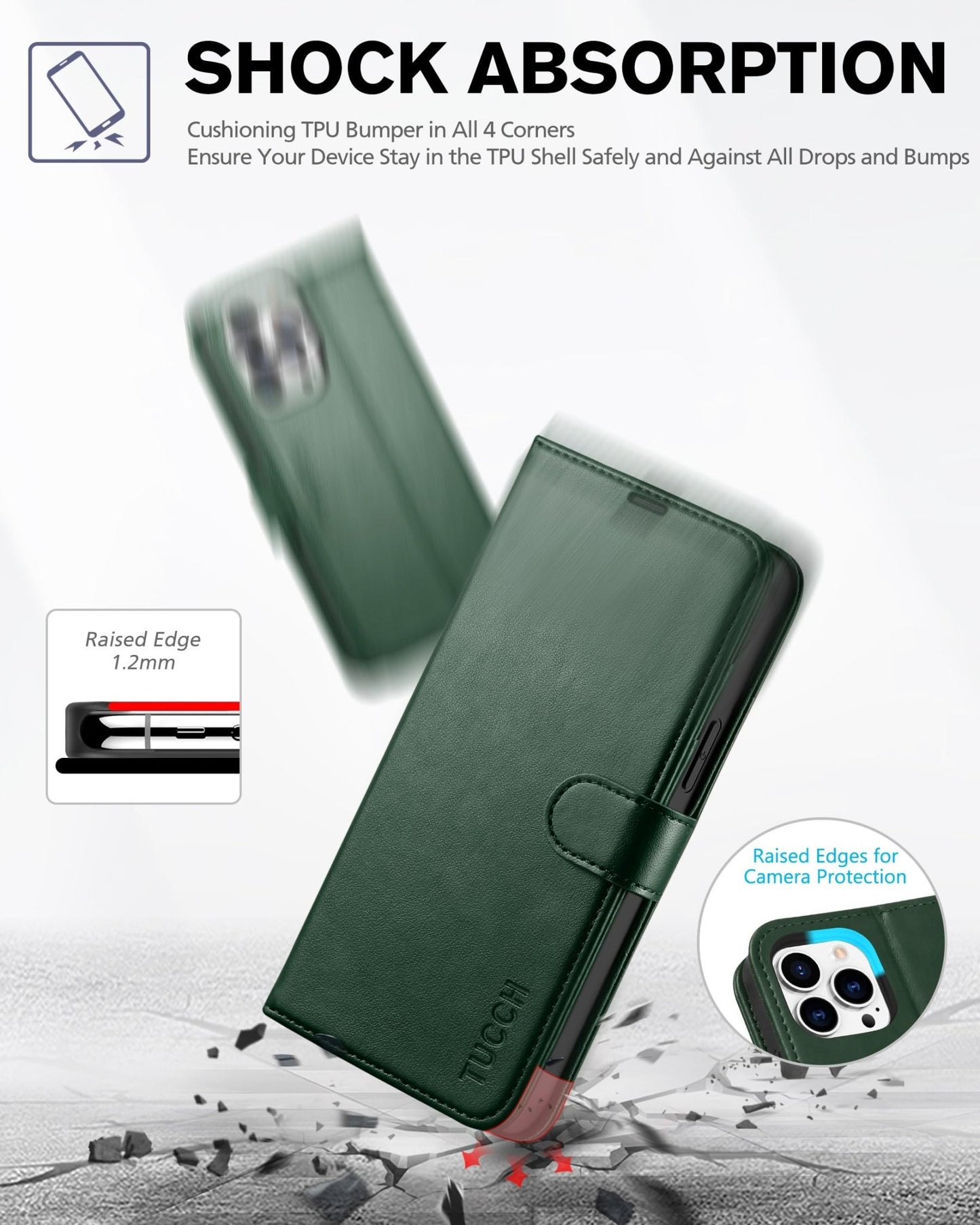 iPhone 13 Pro Max, RFID Blocking, 4 Card Slots, Stand Shockproof TPU Interior Shell, PU Leather Magnetic Flip Cover, Black - 7DAY'S