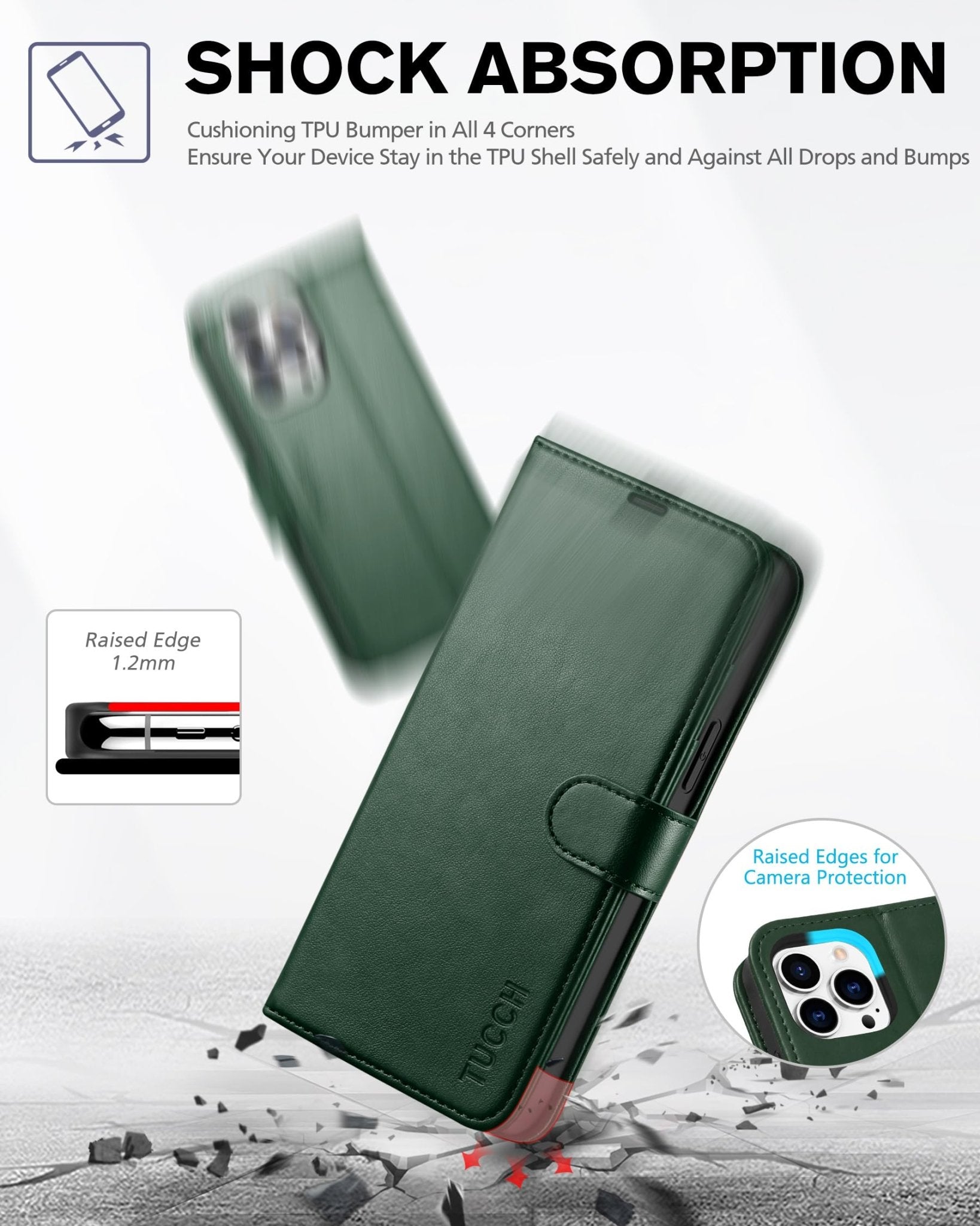 iPhone 13 Pro Max, RFID Blocking, 4 Card Slots, Stand Shockproof TPU Interior Shell, PU Leather Magnetic Flip Cover, Black - 7DAY'S