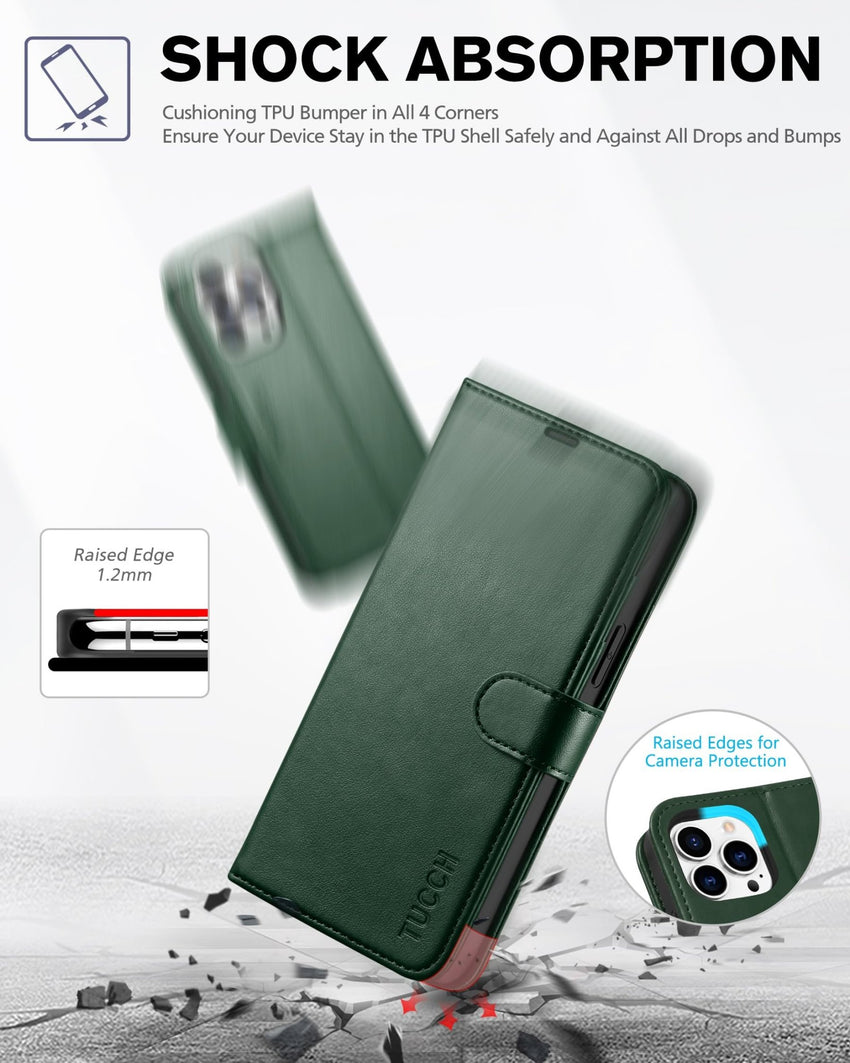 iPhone 13 Pro Max, RFID Blocking, 4 Card Slots, Stand Shockproof TPU Interior Shell, PU Leather Magnetic Flip Cover, Black - 7DAY'S