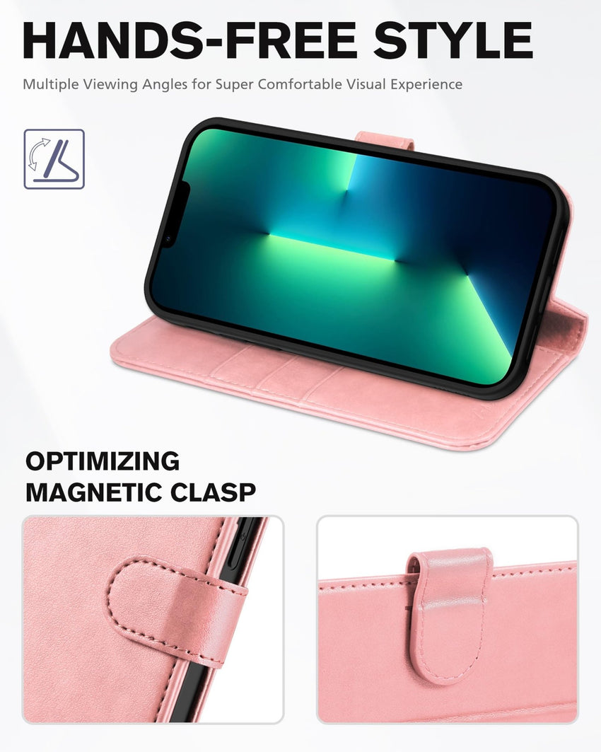 iPhone 13 Pro Max, RFID Blocking, 4 Card Slots, Stand Shockproof TPU Interior Shell, PU Leather Magnetic Flip Cover, Black - 7DAY'S