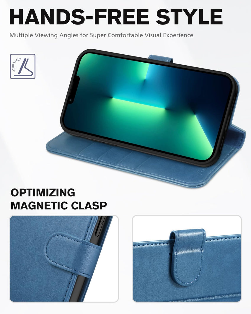iPhone 13 Pro Max, RFID Blocking, 4 Card Slots, Stand Shockproof TPU Interior Shell, PU Leather Magnetic Flip Cover, Black - 7DAY'S