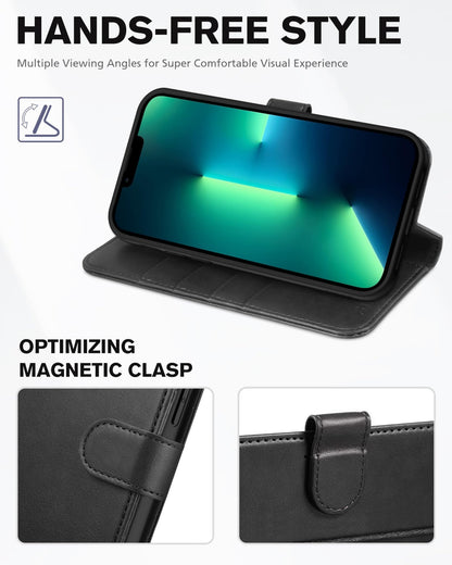 iPhone 13 Pro Max, RFID Blocking, 4 Card Slots, Stand Shockproof TPU Interior Shell, PU Leather Magnetic Flip Cover, Black - 7DAY'S