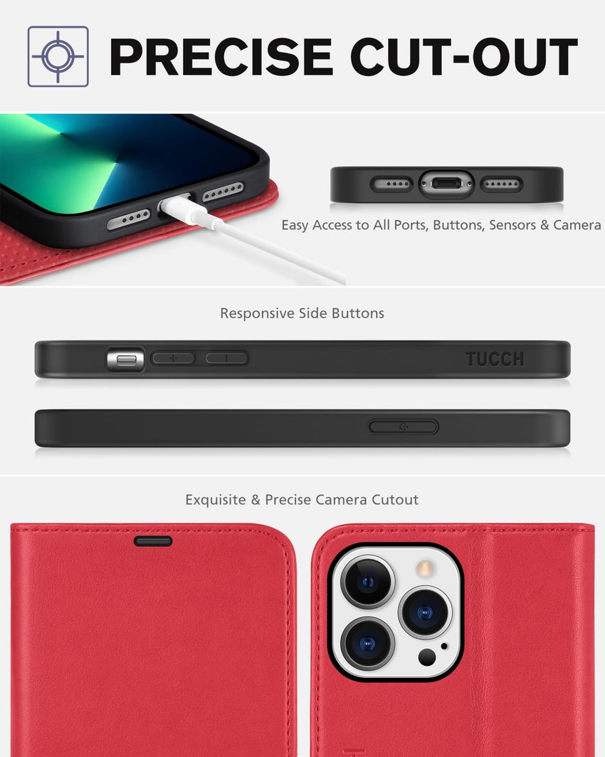 iPhone 13 Pro Max, RFID Blocking, 4 Card Slots, Stand Shockproof TPU Interior Shell, PU Leather Magnetic Flip Cover, Black - 7DAY'S