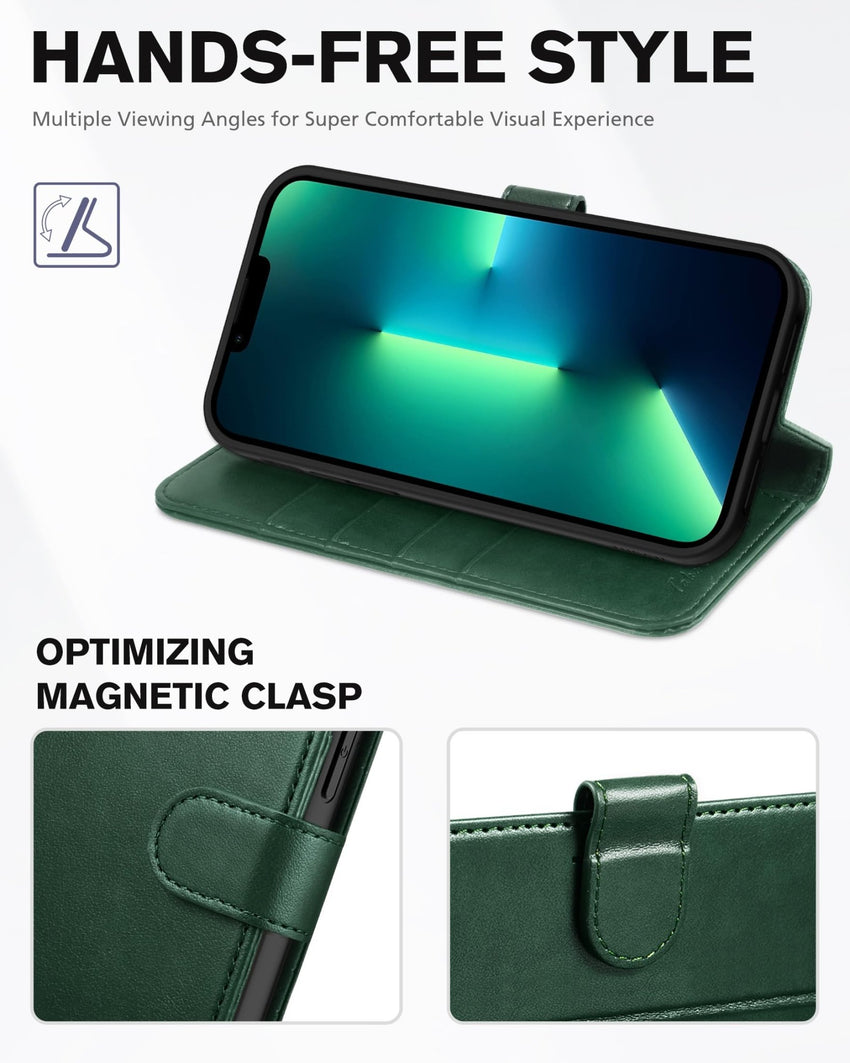 iPhone 13 Pro Max, RFID Blocking, 4 Card Slots, Stand Shockproof TPU Interior Shell, PU Leather Magnetic Flip Cover, Black - 7DAY'S