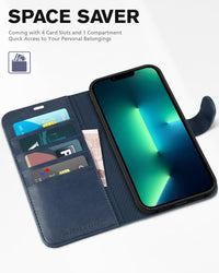 iPhone 13 Pro Max, RFID Blocking, 4 Card Slots, Stand Shockproof TPU Interior Shell, PU Leather Magnetic Flip Cover, Black - 7DAY'S