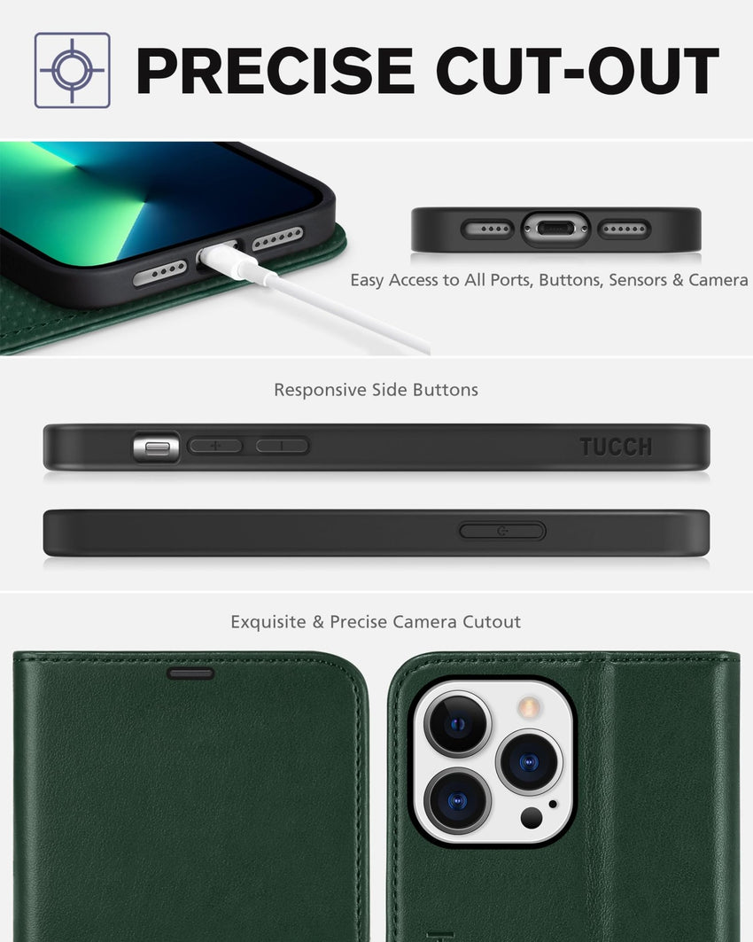 iPhone 13 Pro Max, RFID Blocking, 4 Card Slots, Stand Shockproof TPU Interior Shell, PU Leather Magnetic Flip Cover, Black - 7DAY'S