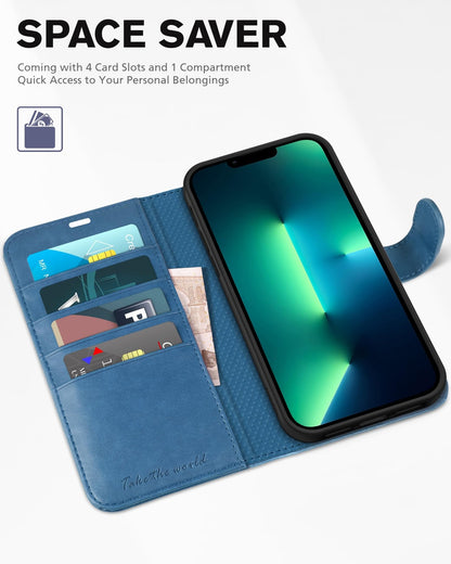 iPhone 13 Pro Max, RFID Blocking, 4 Card Slots, Stand Shockproof TPU Interior Shell, PU Leather Magnetic Flip Cover, Black - 7DAY'S