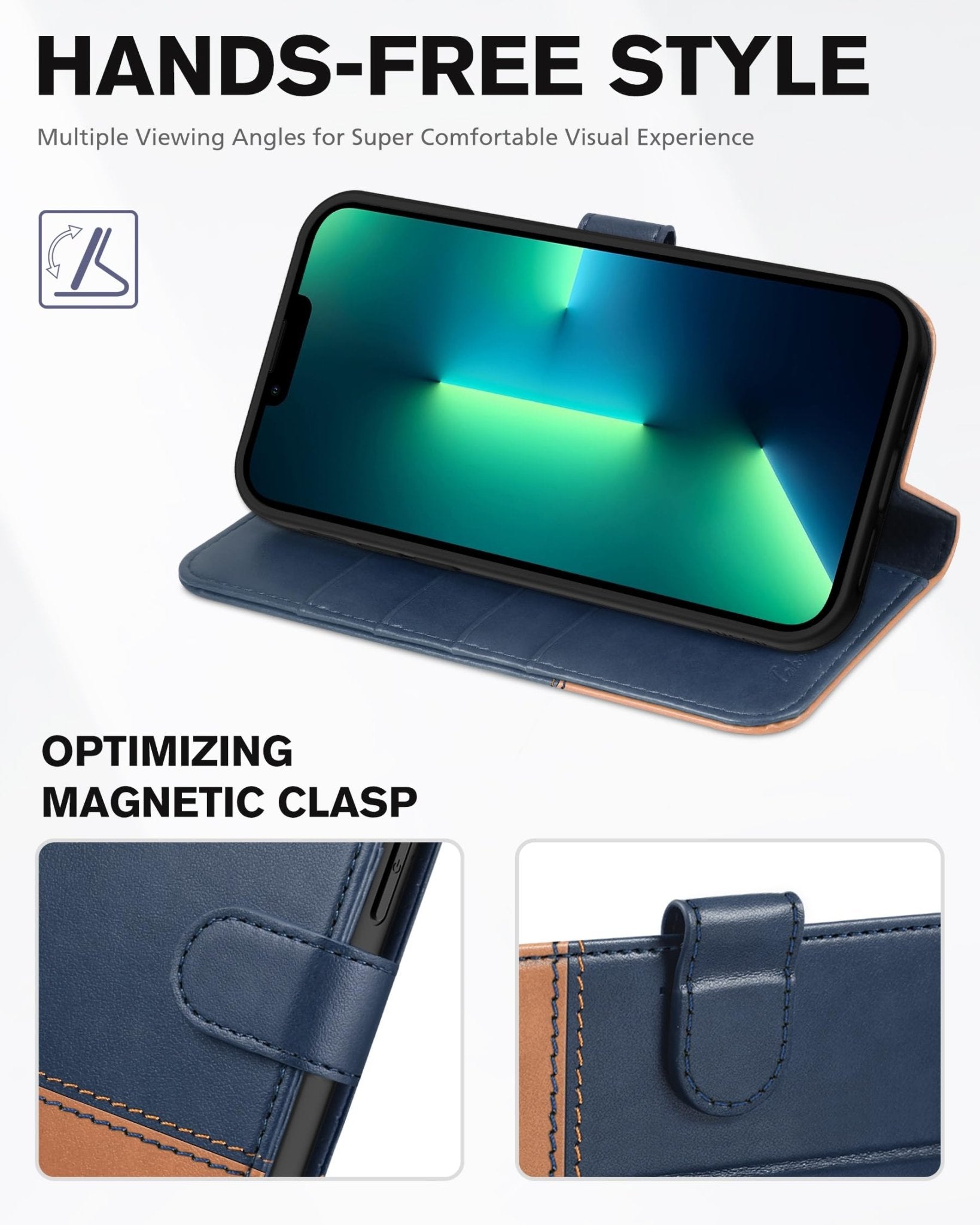 iPhone 13 Pro Max, RFID Blocking, 4 Card Slots, Stand Shockproof TPU Interior Shell, PU Leather Magnetic Flip Cover, Black - 7DAY'S