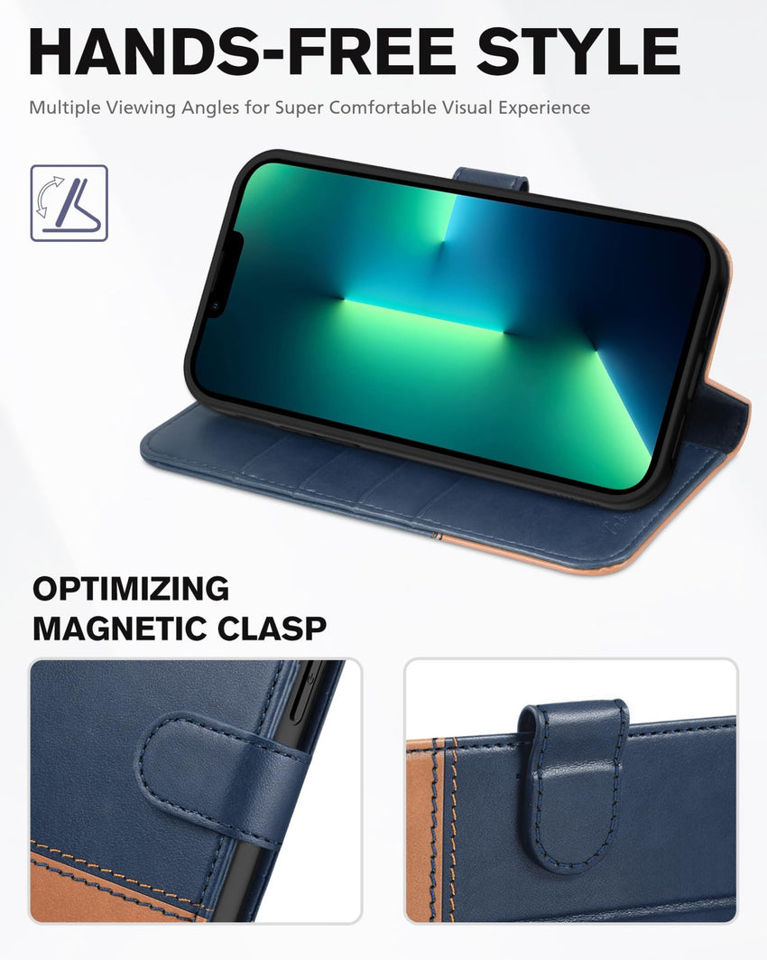 iPhone 13 Pro Max, RFID Blocking, 4 Card Slots, Stand Shockproof TPU Interior Shell, PU Leather Magnetic Flip Cover, Black - 7DAY'S