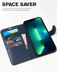 iPhone 13 Pro Max, RFID Blocking, 4 Card Slots, Stand Shockproof TPU Interior Shell, PU Leather Magnetic Flip Cover, Black - 7DAY'S