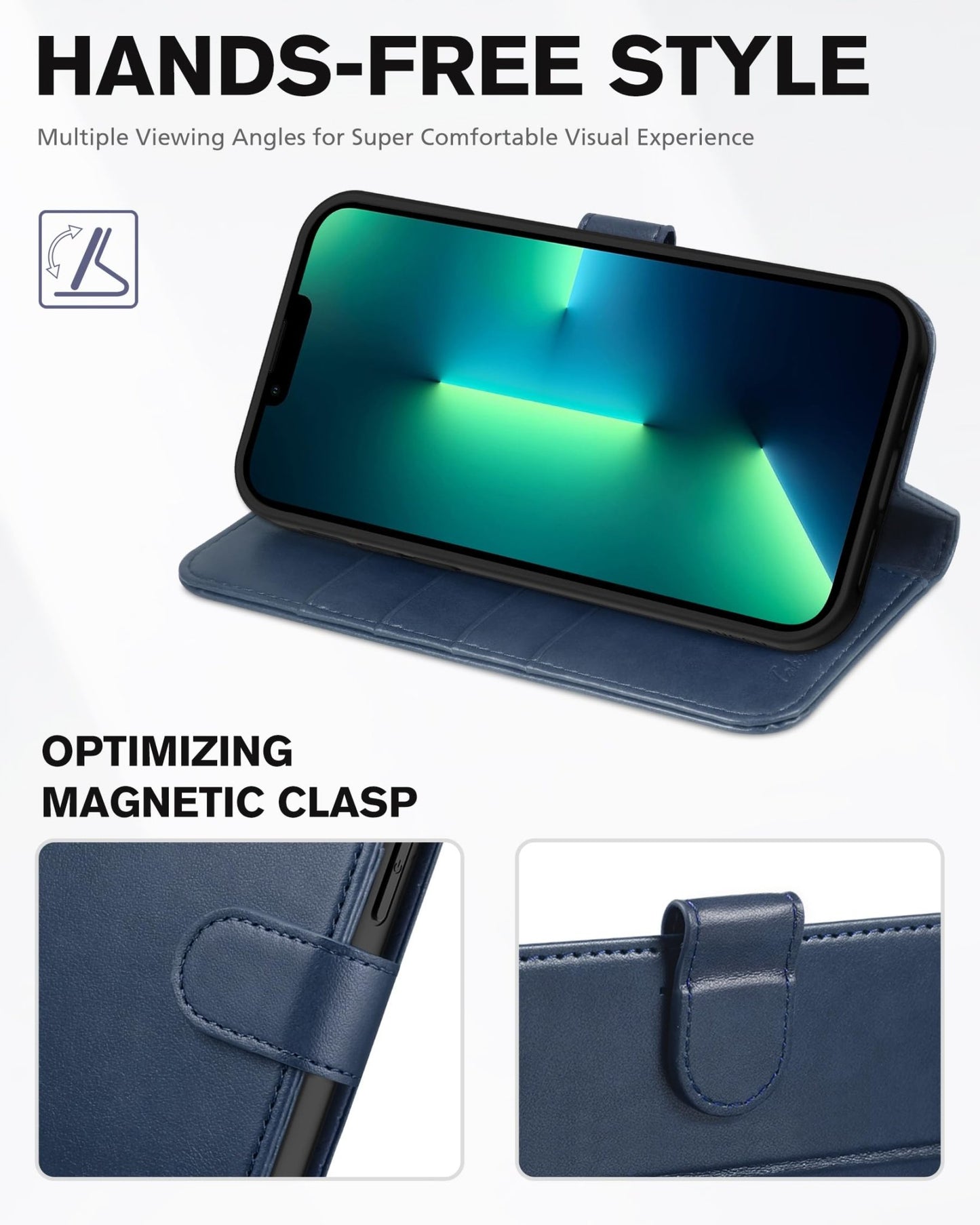 iPhone 13 Pro Max, RFID Blocking, 4 Card Slots, Stand Shockproof TPU Interior Shell, PU Leather Magnetic Flip Cover, Black - 7DAY'S