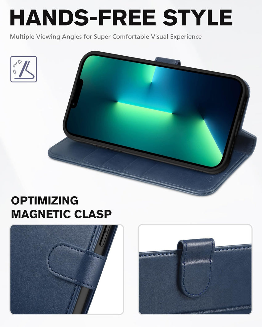 iPhone 13 Pro Max, RFID Blocking, 4 Card Slots, Stand Shockproof TPU Interior Shell, PU Leather Magnetic Flip Cover, Black - 7DAY'S
