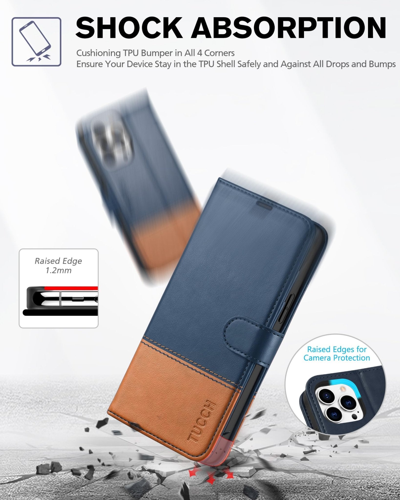 iPhone 13 Pro Max, RFID Blocking, 4 Card Slots, Stand Shockproof TPU Interior Shell, PU Leather Magnetic Flip Cover, Black - 7DAY'S