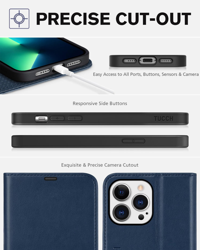 iPhone 13 Pro Max, RFID Blocking, 4 Card Slots, Stand Shockproof TPU Interior Shell, PU Leather Magnetic Flip Cover, Black - 7DAY'S
