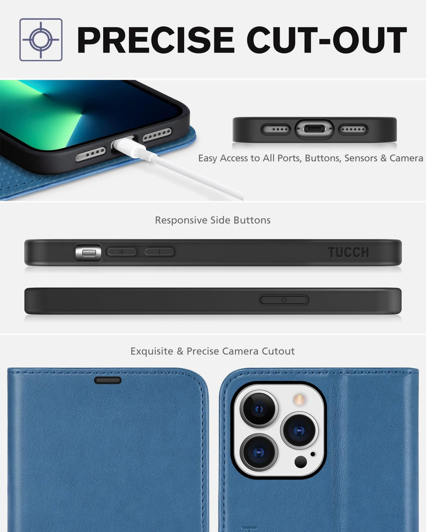 iPhone 13 Pro Max, RFID Blocking, 4 Card Slots, Stand Shockproof TPU Interior Shell, PU Leather Magnetic Flip Cover, Black - 7DAY'S