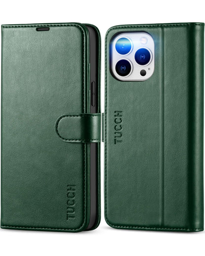 iPhone 13 Pro Max, RFID Blocking, 4 Card Slots, Stand Shockproof TPU Interior Shell, PU Leather Magnetic Flip Cover, Black - 7DAY'S