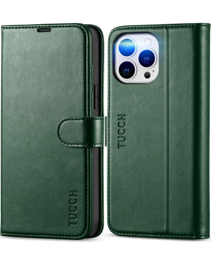 iPhone 13 Pro Max, RFID Blocking, 4 Card Slots, Stand Shockproof TPU Interior Shell, PU Leather Magnetic Flip Cover, Black - 7DAY'S