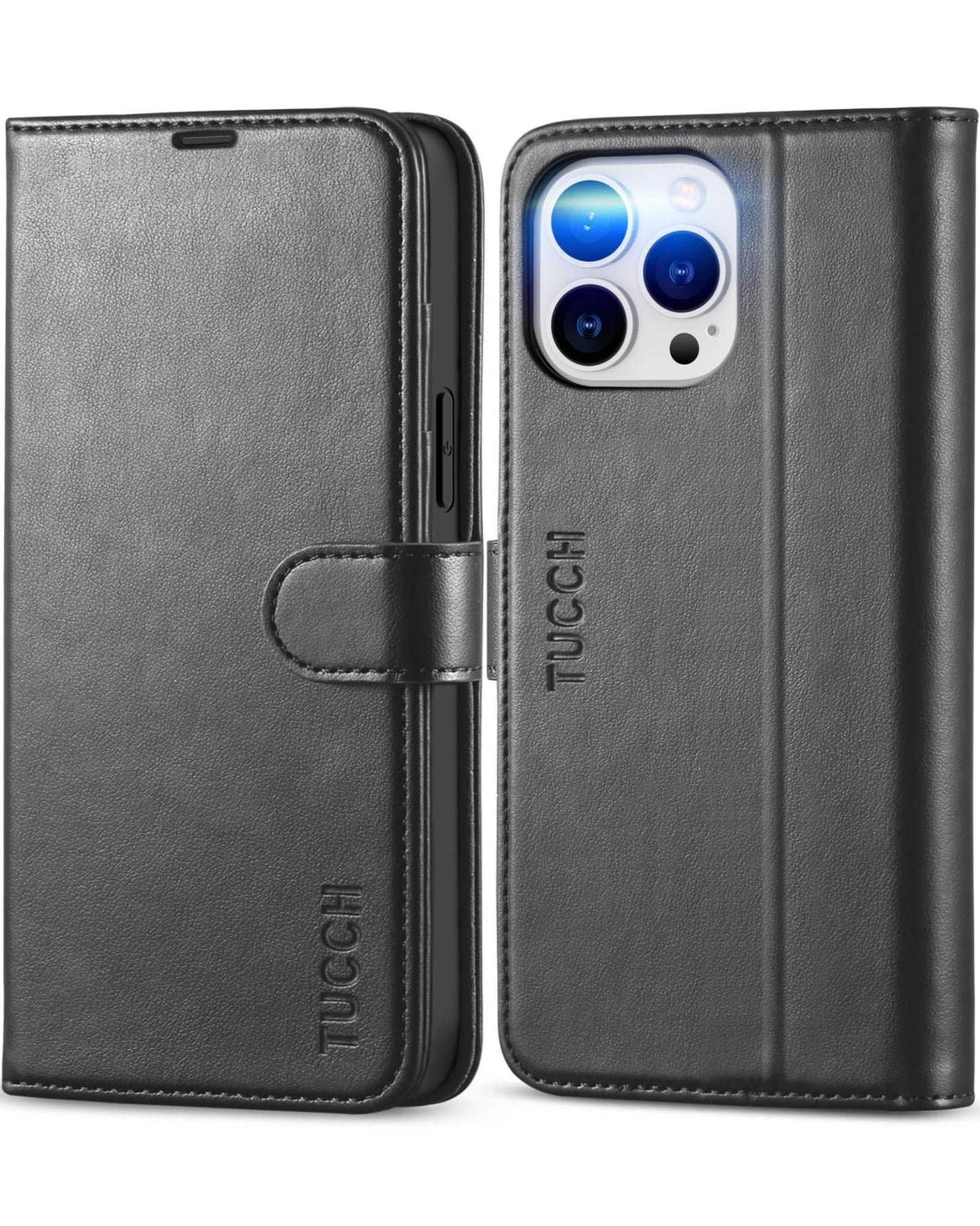 iPhone 13 Pro Max, RFID Blocking, 4 Card Slots, Stand Shockproof TPU Interior Shell, PU Leather Magnetic Flip Cover, Black - 7DAY'S