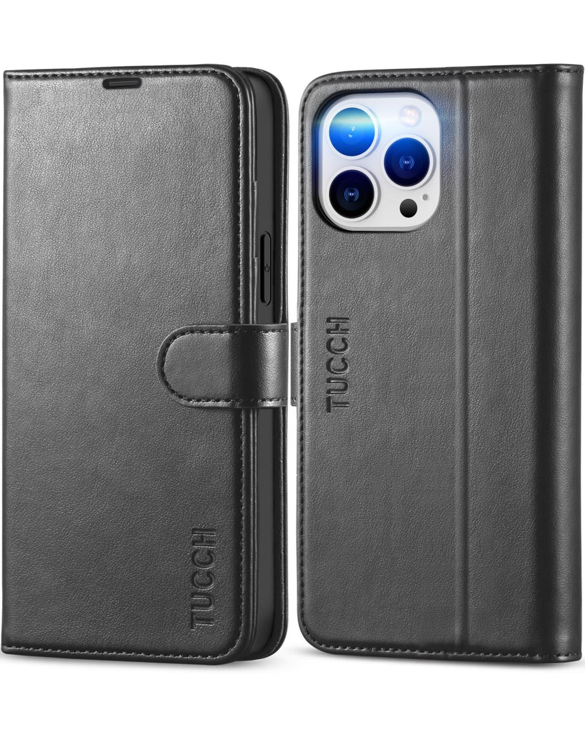 iPhone 13 Pro Max, RFID Blocking, 4 Card Slots, Stand Shockproof TPU Interior Shell, PU Leather Magnetic Flip Cover, Black - 7DAY'S