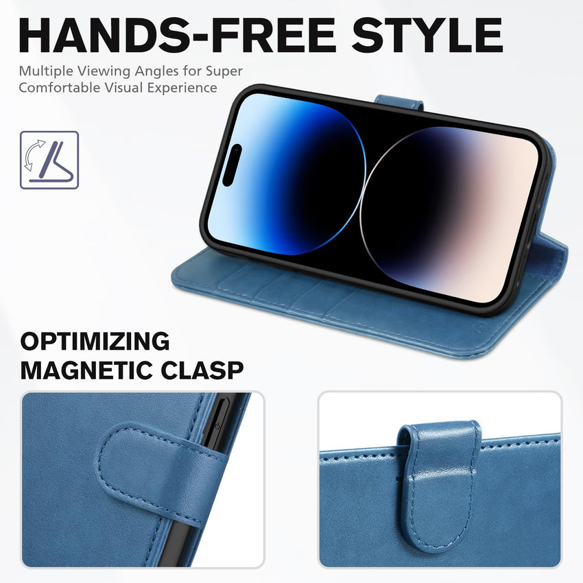 iPhone 14 Pro 5G, [RFID Blocking] 4 Card Holder Stand [Shockproof TPU Interior Case] PU Leather Magnetic Protective Flip Cover Compatible with iPhone 14 Pro 6.1" 2022, Black - 7DAY'S