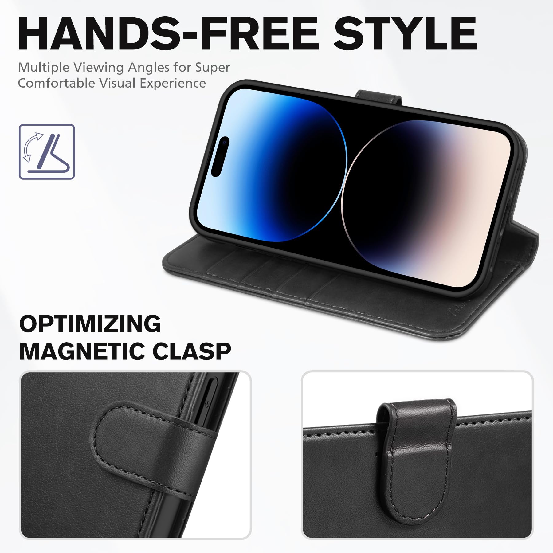 iPhone 14 Pro 5G, [RFID Blocking] 4 Card Holder Stand [Shockproof TPU Interior Case] PU Leather Magnetic Protective Flip Cover Compatible with iPhone 14 Pro 6.1" 2022, Black - 7DAY'S