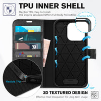iPhone 14 Pro 5G, [RFID Blocking] 4 Card Holder Stand [Shockproof TPU Interior Case] PU Leather Magnetic Protective Flip Cover Compatible with iPhone 14 Pro 6.1" 2022, Black - 7DAY'S