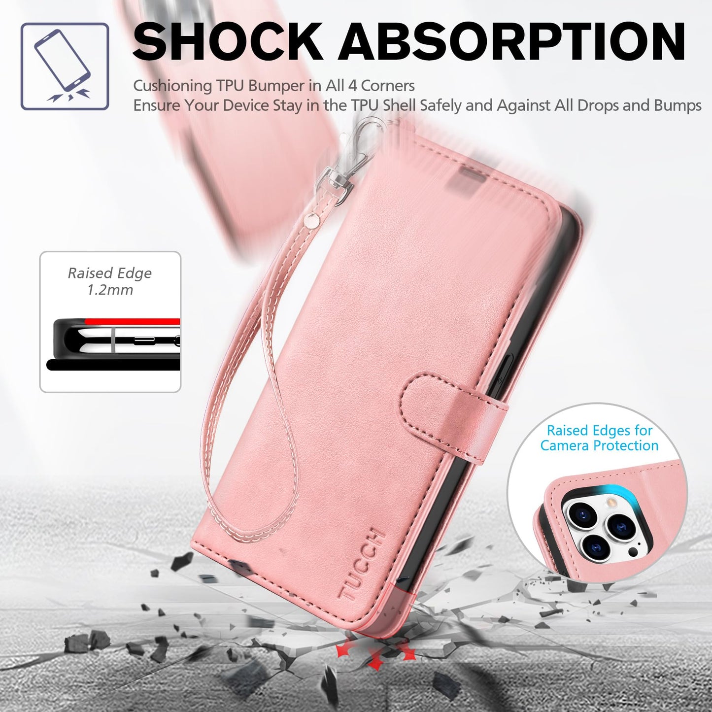 iPhone 14 Pro 5G, [RFID Blocking] 4 Card Holder Stand [Shockproof TPU Interior Case] PU Leather Magnetic Protective Flip Cover Compatible with iPhone 14 Pro 6.1" 2022, Black - 7DAY'S