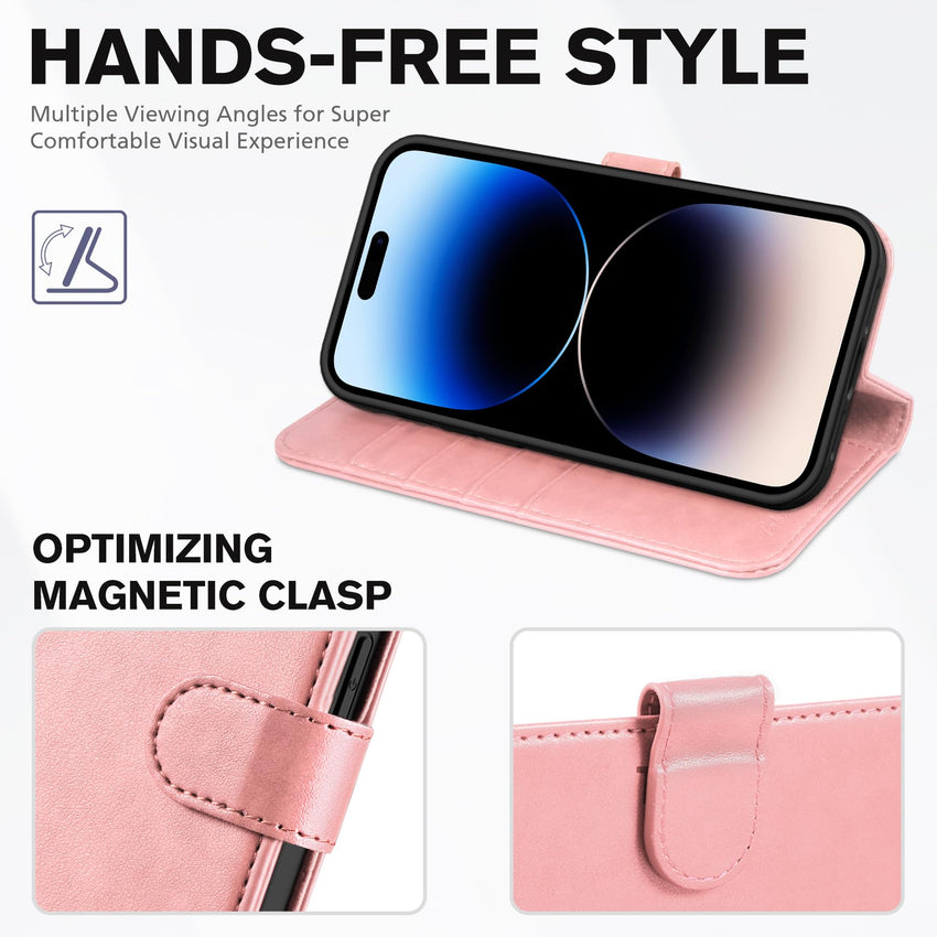 iPhone 14 Pro 5G, [RFID Blocking] 4 Card Holder Stand [Shockproof TPU Interior Case] PU Leather Magnetic Protective Flip Cover Compatible with iPhone 14 Pro 6.1" 2022, Black - 7DAY'S