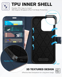 iPhone 14 Pro 5G, [RFID Blocking] 4 Card Holder Stand [Shockproof TPU Interior Case] PU Leather Magnetic Protective Flip Cover Compatible with iPhone 14 Pro 6.1" 2022, Black - 7DAY'S