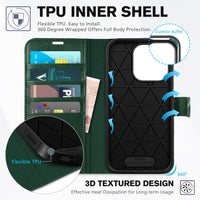 iPhone 14 Pro 5G, [RFID Blocking] 4 Card Holder Stand [Shockproof TPU Interior Case] PU Leather Magnetic Protective Flip Cover Compatible with iPhone 14 Pro 6.1" 2022, Black - 7DAY'S