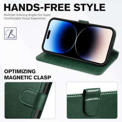 iPhone 14 Pro 5G, [RFID Blocking] 4 Card Holder Stand [Shockproof TPU Interior Case] PU Leather Magnetic Protective Flip Cover Compatible with iPhone 14 Pro 6.1" 2022, Black - 7DAY'S