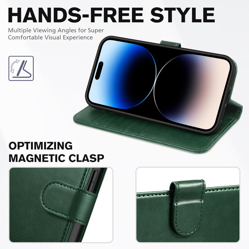 iPhone 14 Pro 5G, [RFID Blocking] 4 Card Holder Stand [Shockproof TPU Interior Case] PU Leather Magnetic Protective Flip Cover Compatible with iPhone 14 Pro 6.1" 2022, Black - 7DAY'S