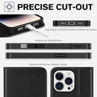 iPhone 14 Pro 5G, [RFID Blocking] 4 Card Holder Stand [Shockproof TPU Interior Case] PU Leather Magnetic Protective Flip Cover Compatible with iPhone 14 Pro 6.1" 2022, Black - 7DAY'S