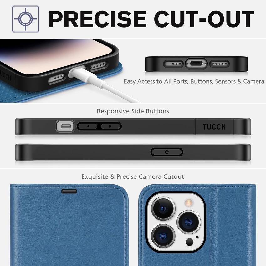 iPhone 14 Pro 5G, [RFID Blocking] 4 Card Holder Stand [Shockproof TPU Interior Case] PU Leather Magnetic Protective Flip Cover Compatible with iPhone 14 Pro 6.1" 2022, Black - 7DAY'S