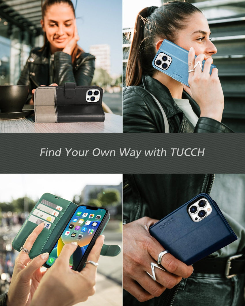 iPhone 14 Pro 5G, [RFID Blocking] 4 Card Holder Stand [Shockproof TPU Interior Case] PU Leather Magnetic Protective Flip Cover Compatible with iPhone 14 Pro 6.1" 2022, Black - 7DAY'S