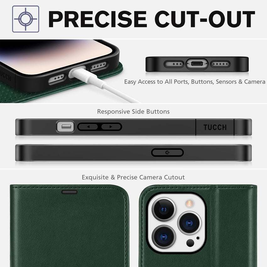 iPhone 14 Pro 5G, [RFID Blocking] 4 Card Holder Stand [Shockproof TPU Interior Case] PU Leather Magnetic Protective Flip Cover Compatible with iPhone 14 Pro 6.1" 2022, Black - 7DAY'S