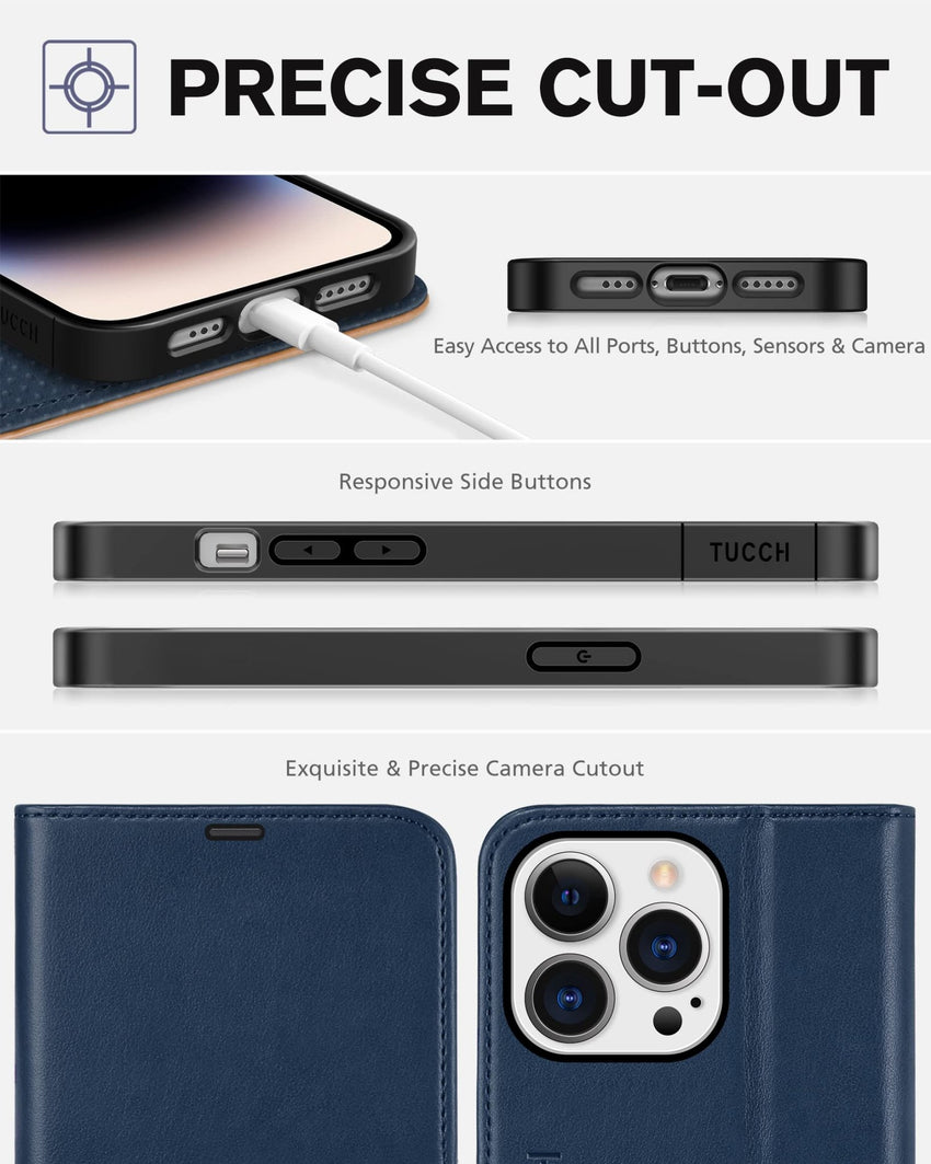 iPhone 14 Pro 5G, [RFID Blocking] 4 Card Holder Stand [Shockproof TPU Interior Case] PU Leather Magnetic Protective Flip Cover Compatible with iPhone 14 Pro 6.1" 2022, Black - 7DAY'S