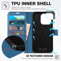 iPhone 14 Pro 5G, [RFID Blocking] 4 Card Holder Stand [Shockproof TPU Interior Case] PU Leather Magnetic Protective Flip Cover Compatible with iPhone 14 Pro 6.1" 2022, Black - 7DAY'S