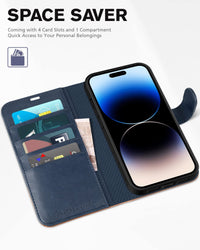 iPhone 14 Pro 5G, [RFID Blocking] 4 Card Holder Stand [Shockproof TPU Interior Case] PU Leather Magnetic Protective Flip Cover Compatible with iPhone 14 Pro 6.1" 2022, Black - 7DAY'S