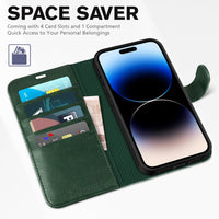 iPhone 14 Pro 5G, [RFID Blocking] 4 Card Holder Stand [Shockproof TPU Interior Case] PU Leather Magnetic Protective Flip Cover Compatible with iPhone 14 Pro 6.1" 2022, Black - 7DAY'S