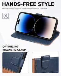 iPhone 14 Pro 5G, [RFID Blocking] 4 Card Holder Stand [Shockproof TPU Interior Case] PU Leather Magnetic Protective Flip Cover Compatible with iPhone 14 Pro 6.1" 2022, Black - 7DAY'S