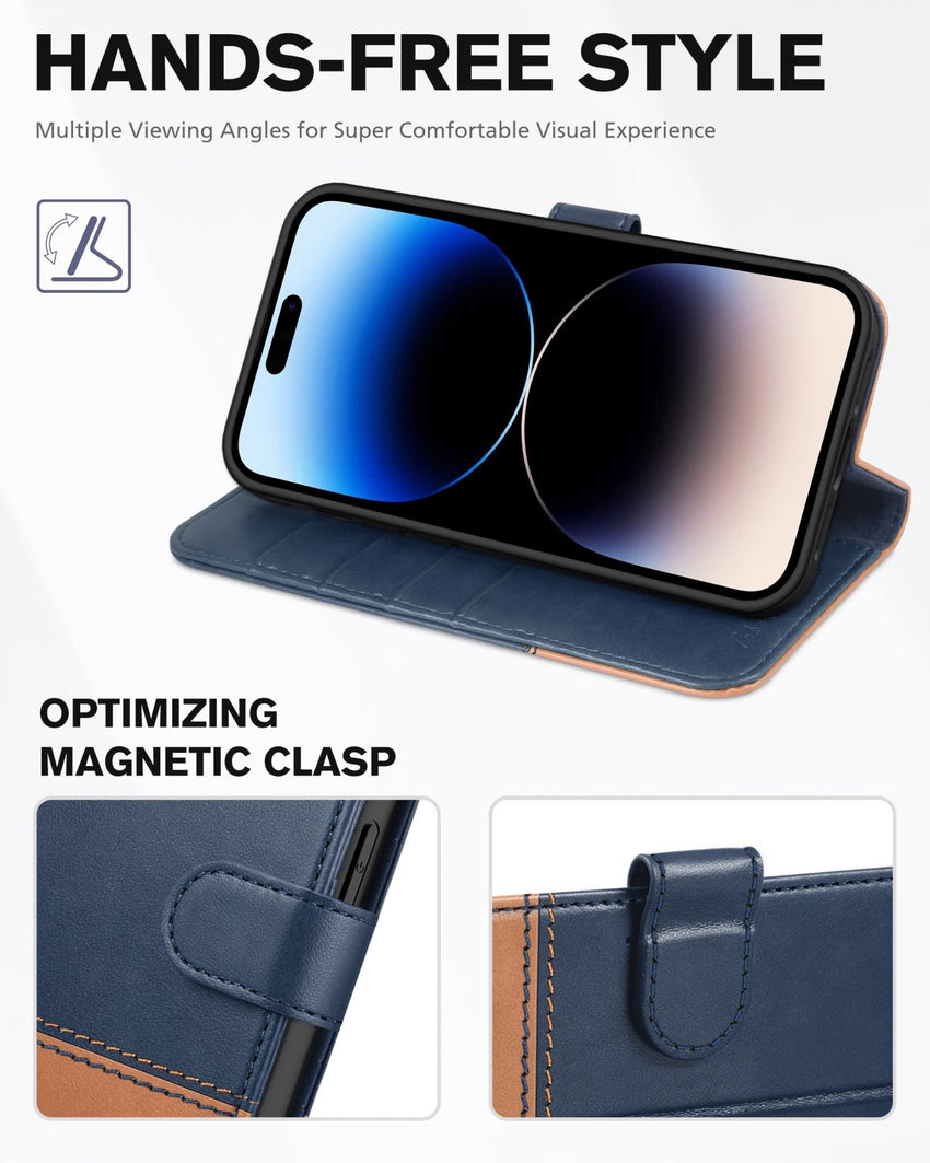 iPhone 14 Pro 5G, [RFID Blocking] 4 Card Holder Stand [Shockproof TPU Interior Case] PU Leather Magnetic Protective Flip Cover Compatible with iPhone 14 Pro 6.1" 2022, Black - 7DAY'S