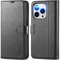 iPhone 14 Pro 5G, [RFID Blocking] 4 Card Holder Stand [Shockproof TPU Interior Case] PU Leather Magnetic Protective Flip Cover Compatible with iPhone 14 Pro 6.1" 2022, Black - 7DAY'S