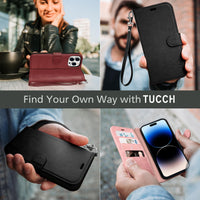 iPhone 14 Pro 5G, [RFID Blocking] 4 Card Holder Stand [Shockproof TPU Interior Case] PU Leather Magnetic Protective Flip Cover Compatible with iPhone 14 Pro 6.1" 2022, Black - 7DAY'S