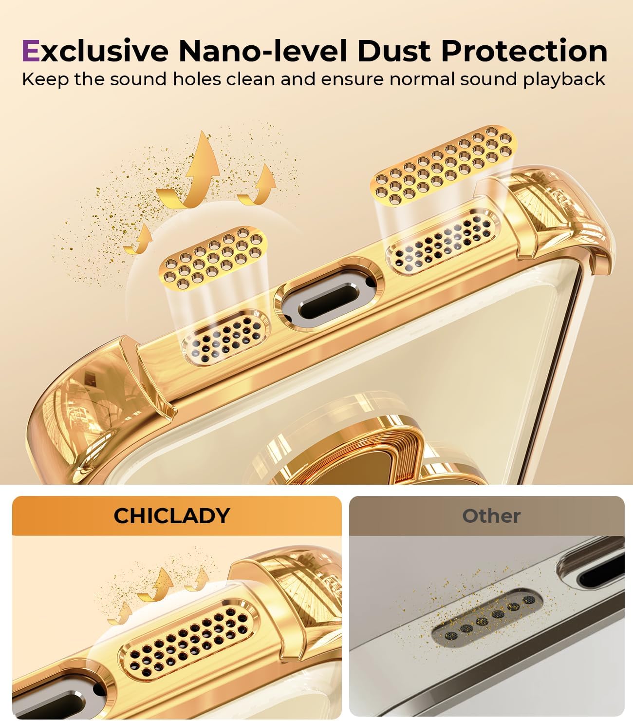 iPhone 14 Pro Max Case with Integrated Lens Protection, [Foldable Stand & Ring Holder], Glossy Shockproof Bumper Stylish Women Case for iPhone 14 Pro Max, Gold - 7DAY'S