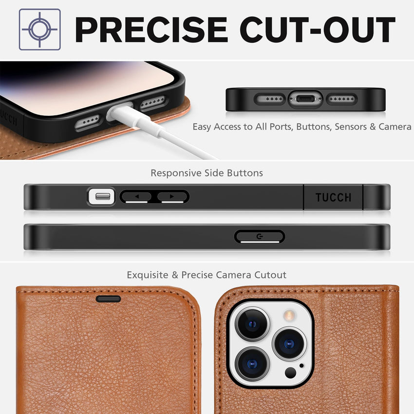 iPhone 14 Pro Max, [RFID Blocking] 4 Card Holder Stand [Shockproof TPU Interior Case] PU Leather Magnetic Protective Flip Cover Compatible with iPhone 14 Pro Max 6.7", Black - 7DAY'S