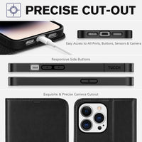 iPhone 14 Pro Max, [RFID Blocking] 4 Card Holder Stand [Shockproof TPU Interior Case] PU Leather Magnetic Protective Flip Cover Compatible with iPhone 14 Pro Max 6.7", Black - 7DAY'S