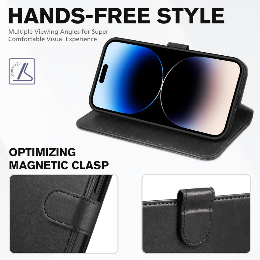 iPhone 14 Pro Max, [RFID Blocking] 4 Card Holder Stand [Shockproof TPU Interior Case] PU Leather Magnetic Protective Flip Cover Compatible with iPhone 14 Pro Max 6.7", Black - 7DAY'S